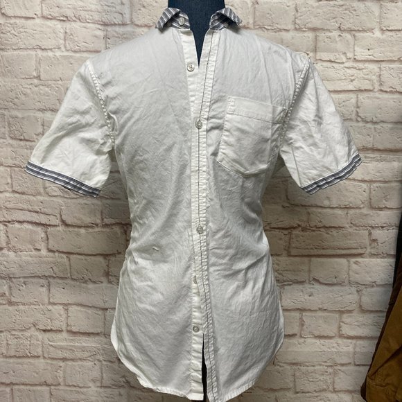 Armani Exchange Mens White Cotton Short Sleeve Button Shirt XS w/Stripe - Picture 1 of 5